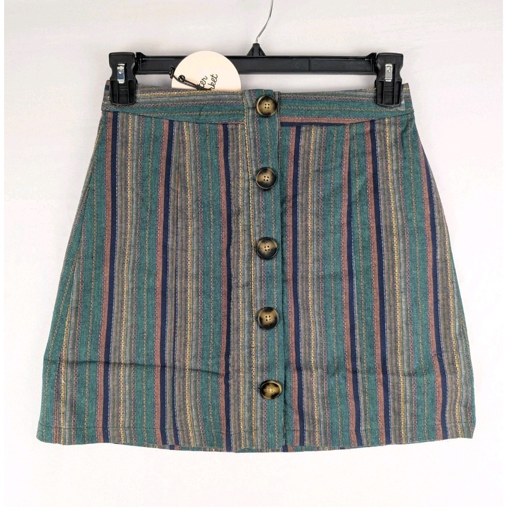 After Market Striped Button-Front Mini Skirt Size Medium NWT‎